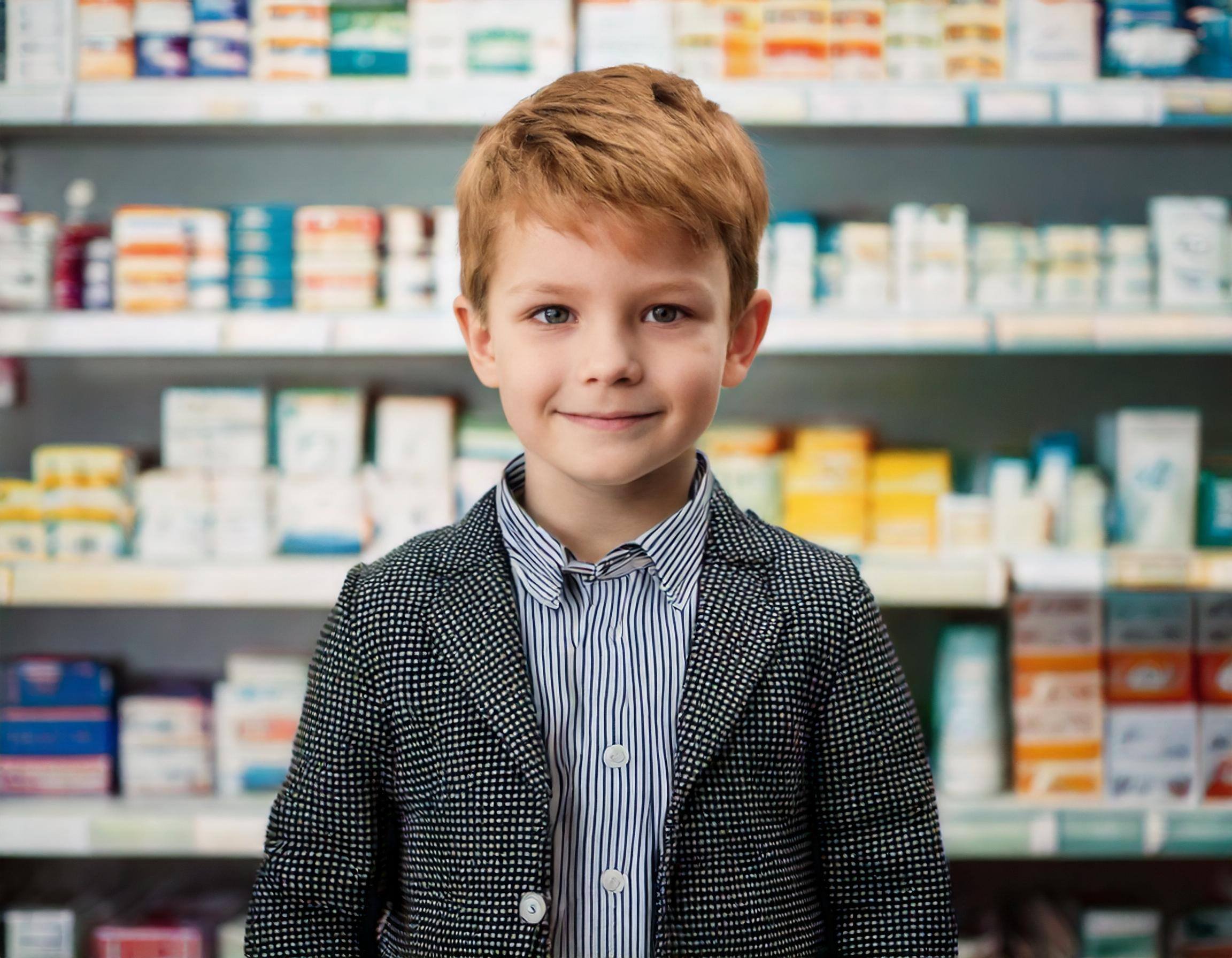 niño en una farmacia