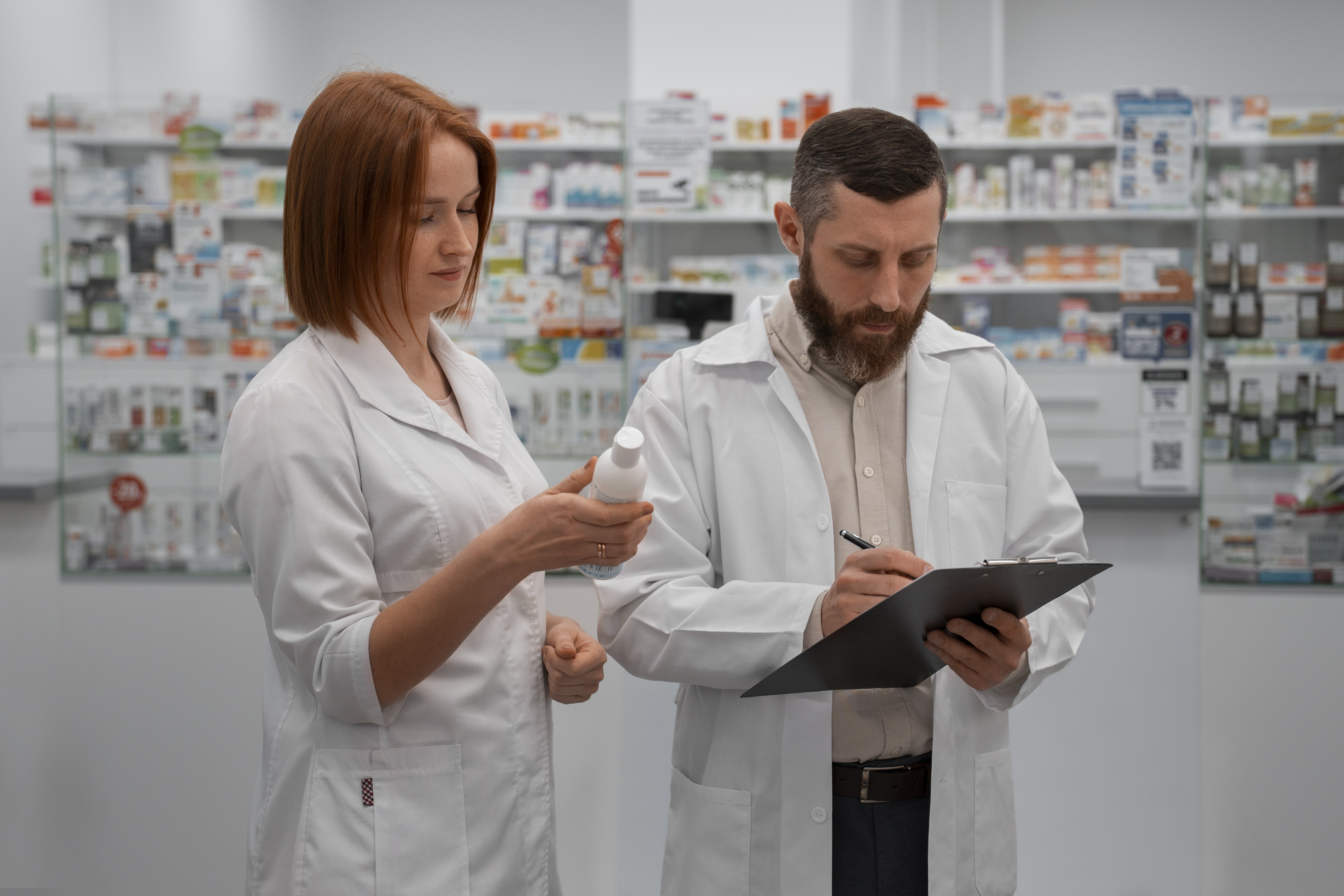 pharmacists-working-together-drugstore